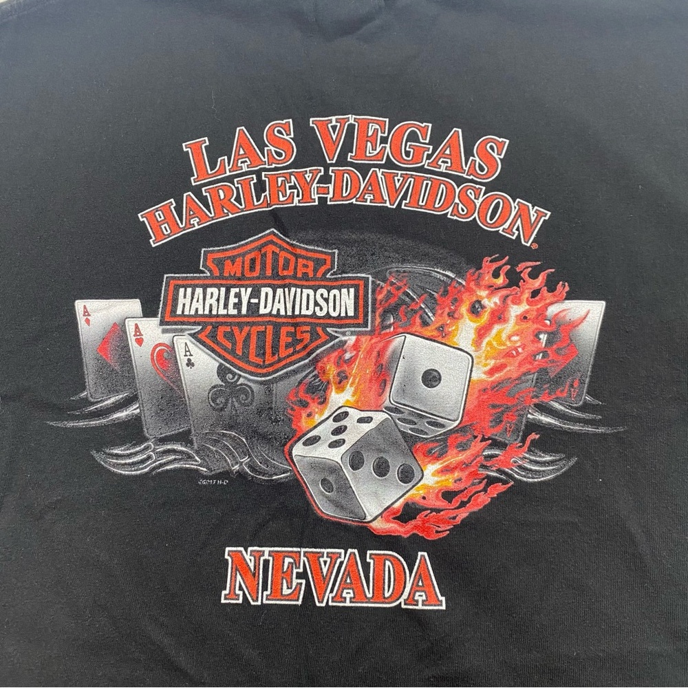 Harley-Davidson Shirt Las Vegas Nevada Black Red Dice Cards Fire Aces Biker